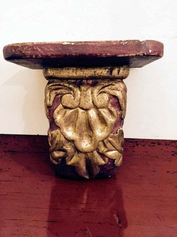 CARVED WOOD WALL BRACKET, PAINTED GOLD & RED FINISH, (1 of 3)
