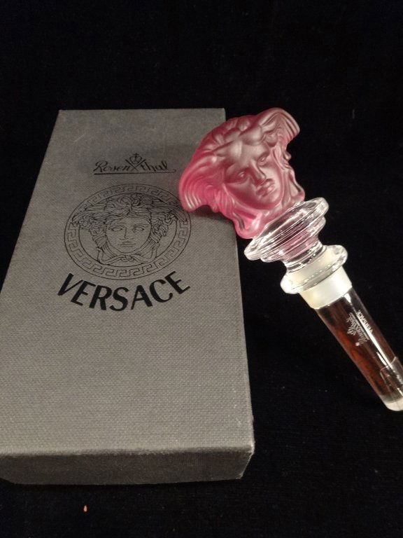 ROSENTHAL VERSACE CRYSTAL WINE STOPPER, AMETHYST, NEW: ROSENTHAL VERSACE CRYSTAL WINE STOPPER, AMETHYST, NEW IN ORIGINAL BOX, 5"H, SKURO.05
