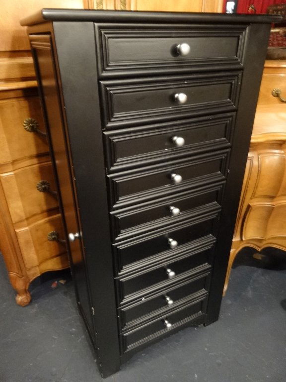 JEWELRY CABINET, BLACK FINISH, FLIP TOP WITH MIRROR, (1 of 7)