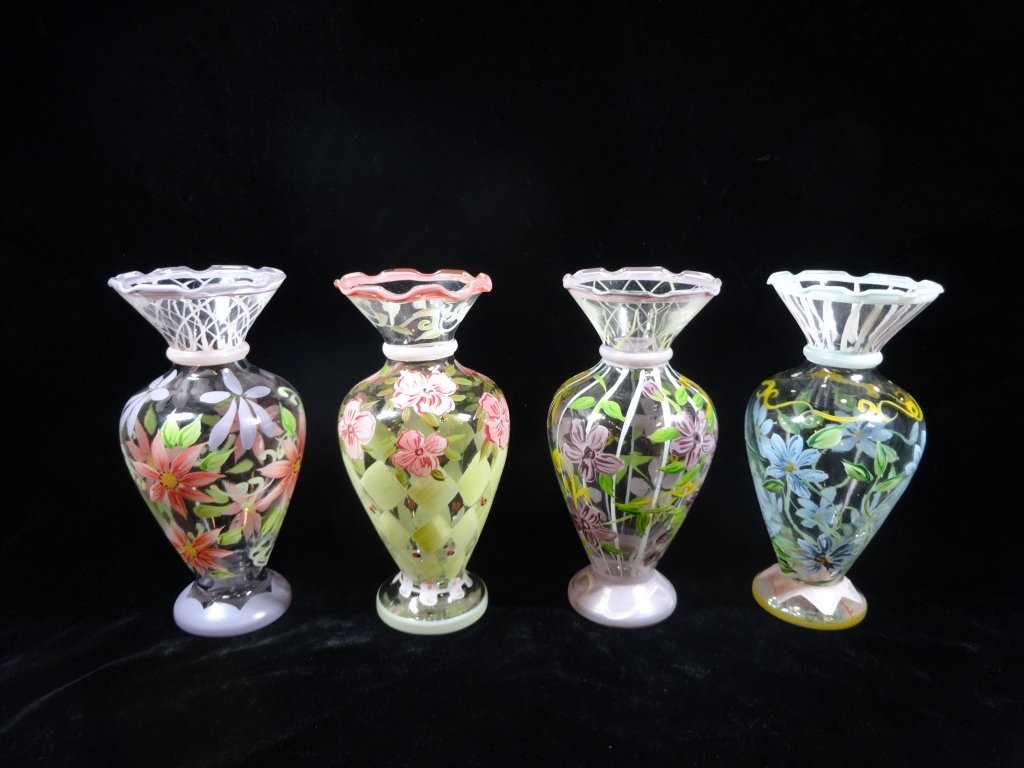4 HANDPAINTED BUD VASES, FLORAL DESIGNS, APPROX 6.5"H (1 of 5)