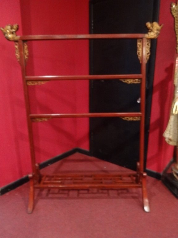 CHINESE RED LACQUER WOOD GARMENT RACK, GOLD GILT (1 of 6)