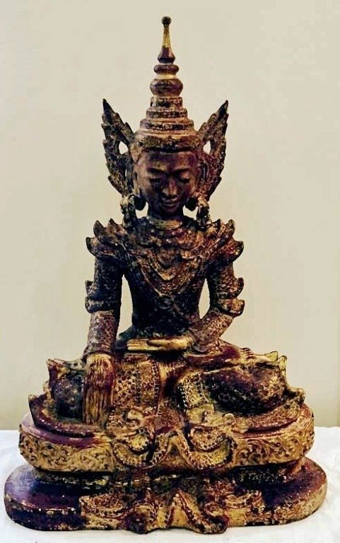 THAI BUDDHA STATUE, SEATED, PAINTED COMPOSITION, WITH (1 of 5)