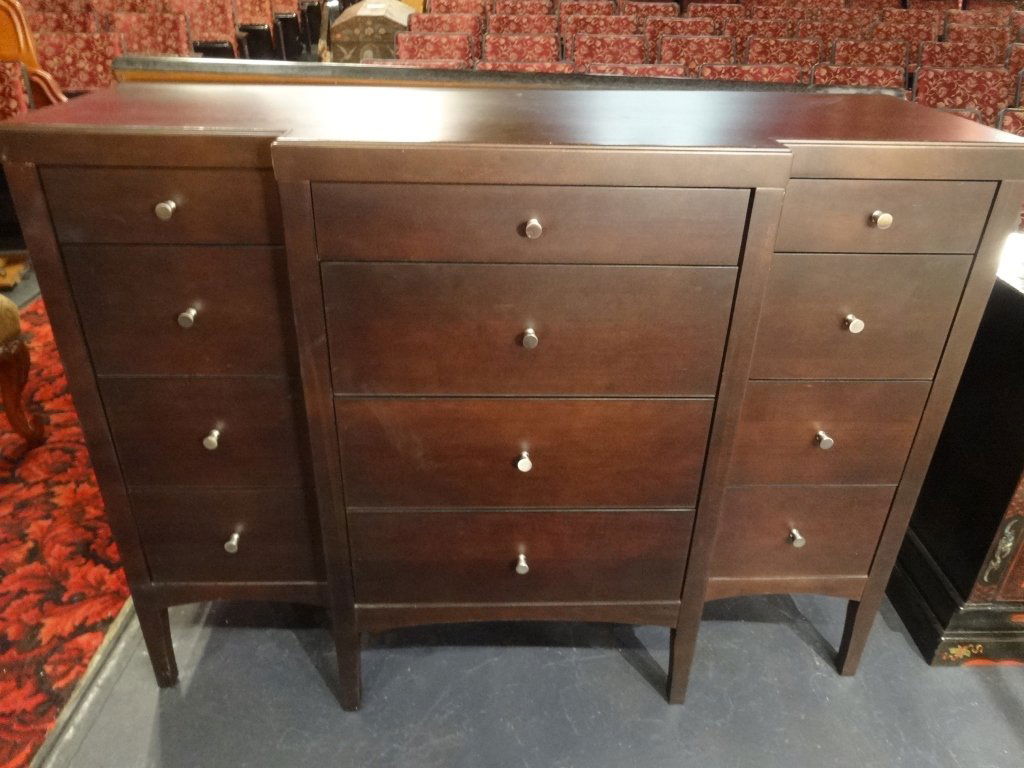 CONTEMPORARY 12 DRAWER DRESSER, JAVA FINISH, NICKEL (1 of 3)