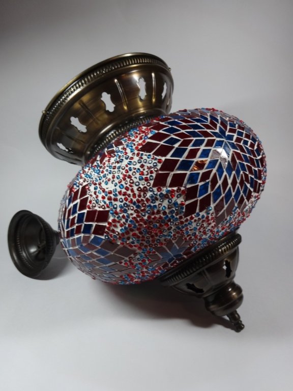 HANGING LANTERN WITH BLUE, RED & WHITE GLASS, APPROX (1 of 8)