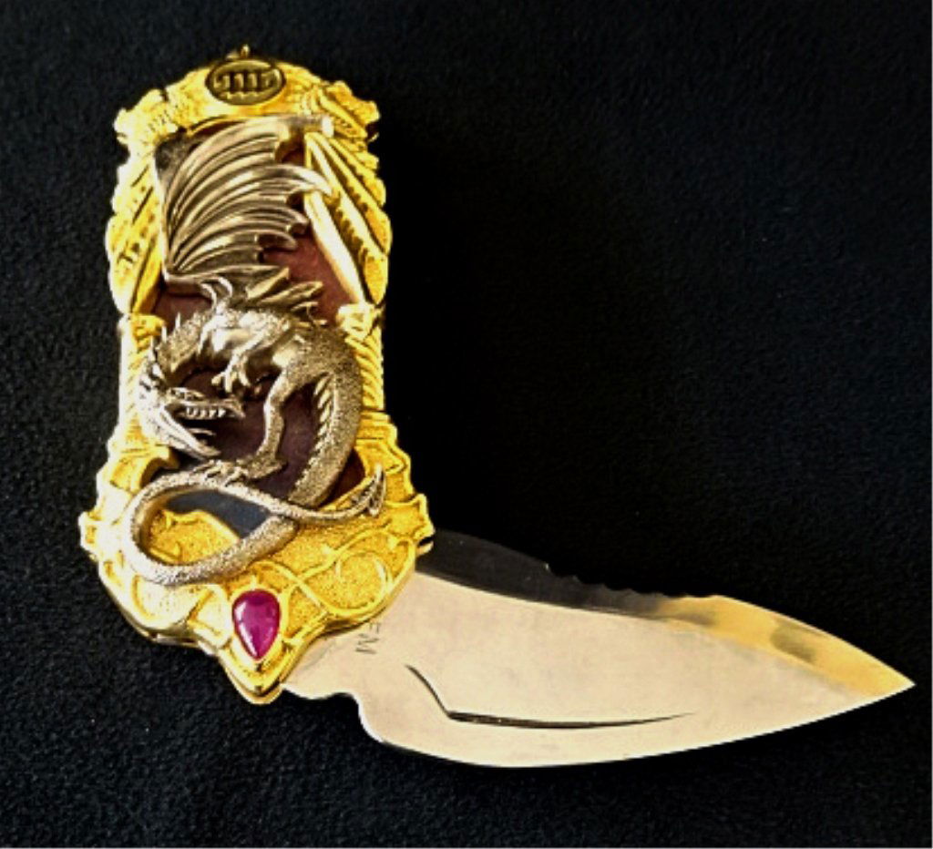 GOLD PLATE & SILVER ENAMEL FRANKLIN MINT KNIFE, APPROX (1 of 5)