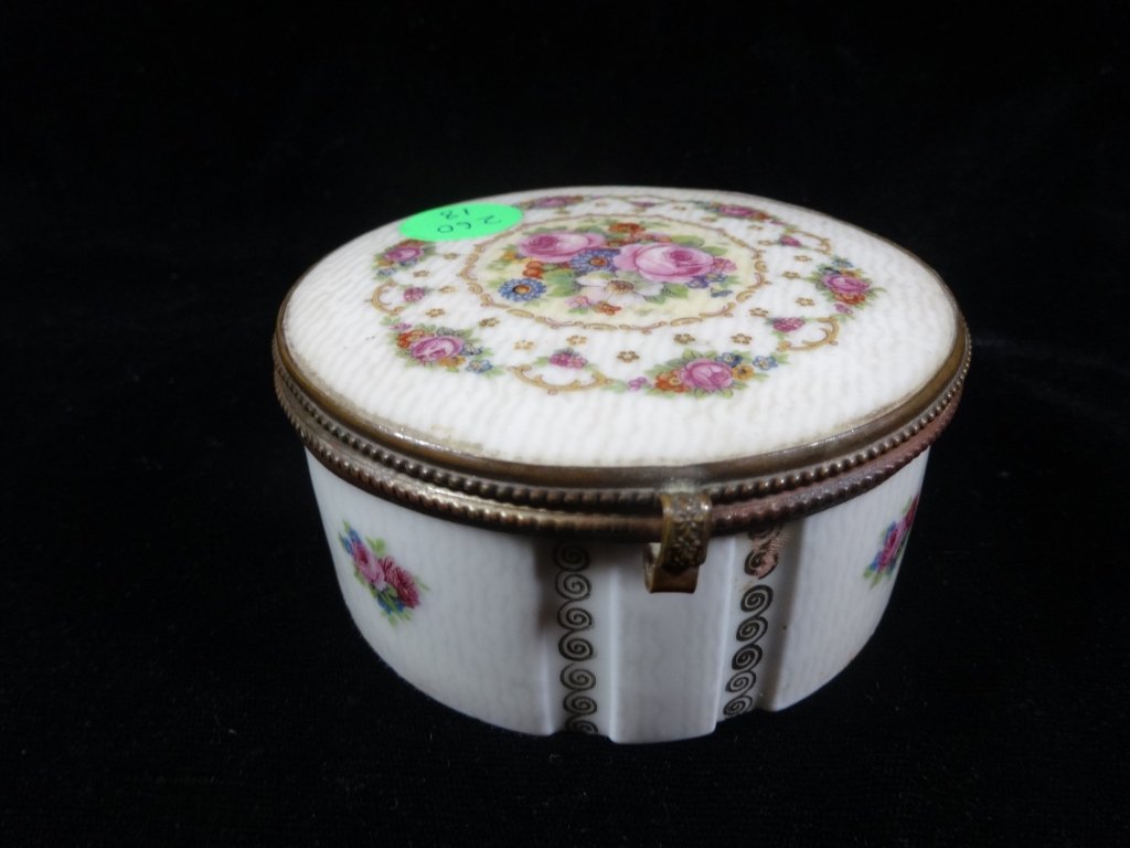 ROUND VANITY BOX, MIRROR INSIDE HINGED LID, APPROX (1 of 5)
