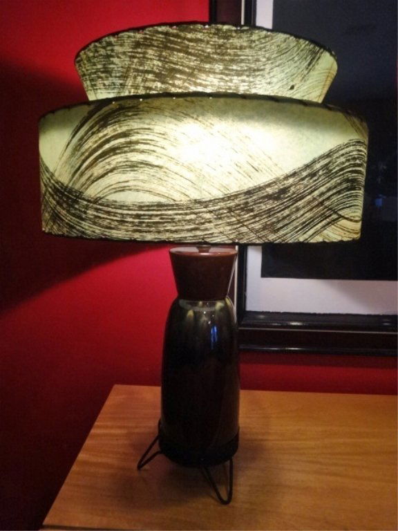MID CENTURY MODERN CERAMIC LAMP WITH 2 TIER SHADE, (1 of 5)