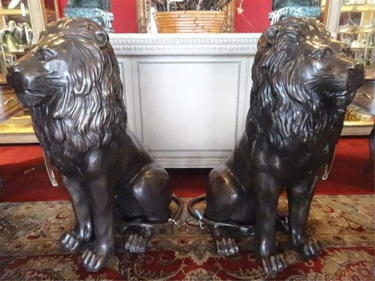 PAIR MONUMENTAL SEATED BRONZE LIONS, EXCELLENT (1 of 9)