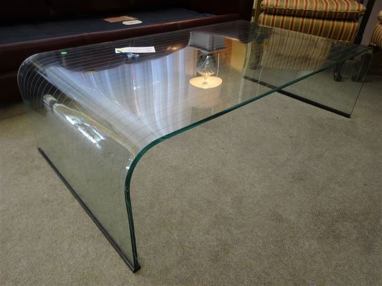 MODERN DESIGN CURVED GLASS COFFEE TABLE, MANNER OF (1 of 4)