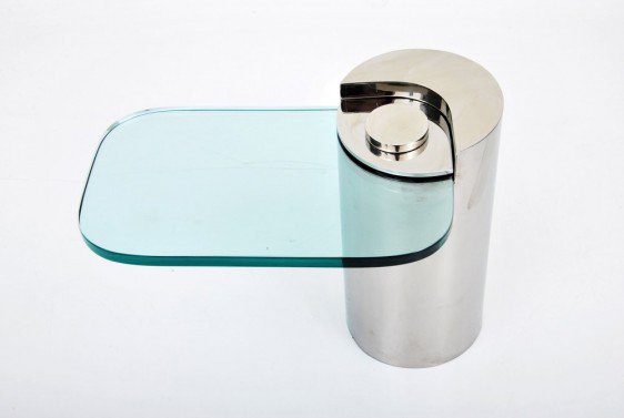 KARL SPRINGER GLASS & CHROME CANTILEVER SIDE TABLE (1 of 1)