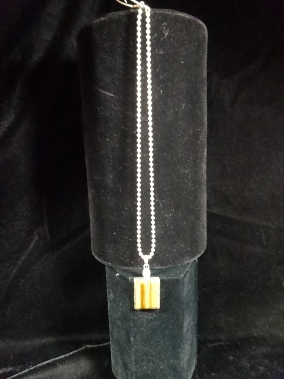 TIGER EYE AND STERLING PENDANT ON STERLING CHAIN, 2" (1 of 6)
