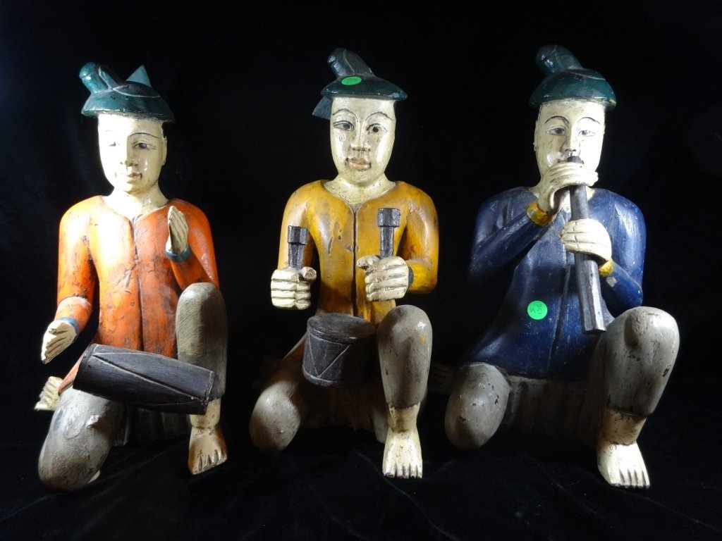 3 CARVED WOOD MUSICIANS, PAINTED FINISH, APPROX 16"H, (1 of 8)