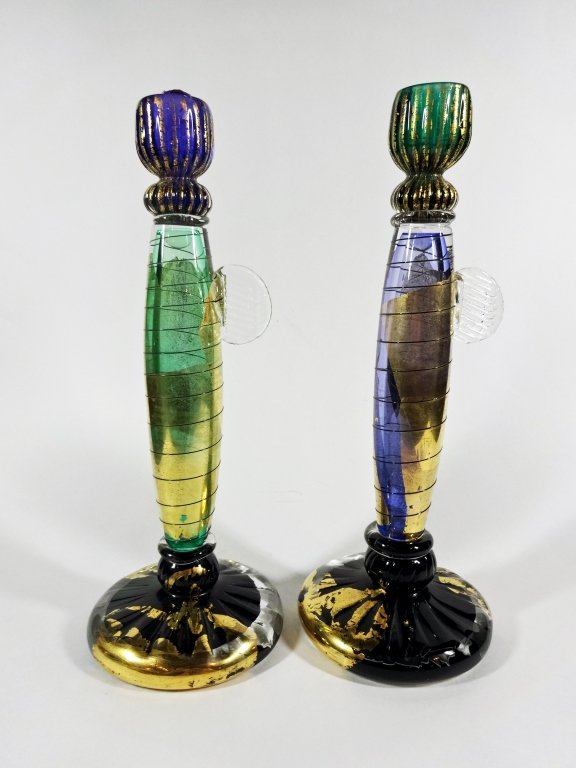 DAVID A.R. GARCIA ART GLASS CANDLEHOLDERS, APPROX 10"H, (1 of 8)