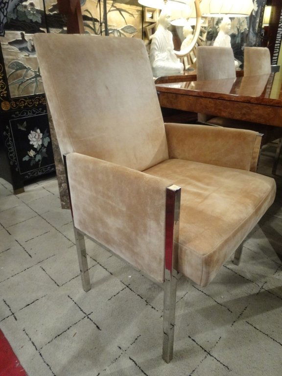 6 MILO BAUGHMAN STYLE SUEDE / CHROME DINING CHAIRS (1 of 5)
