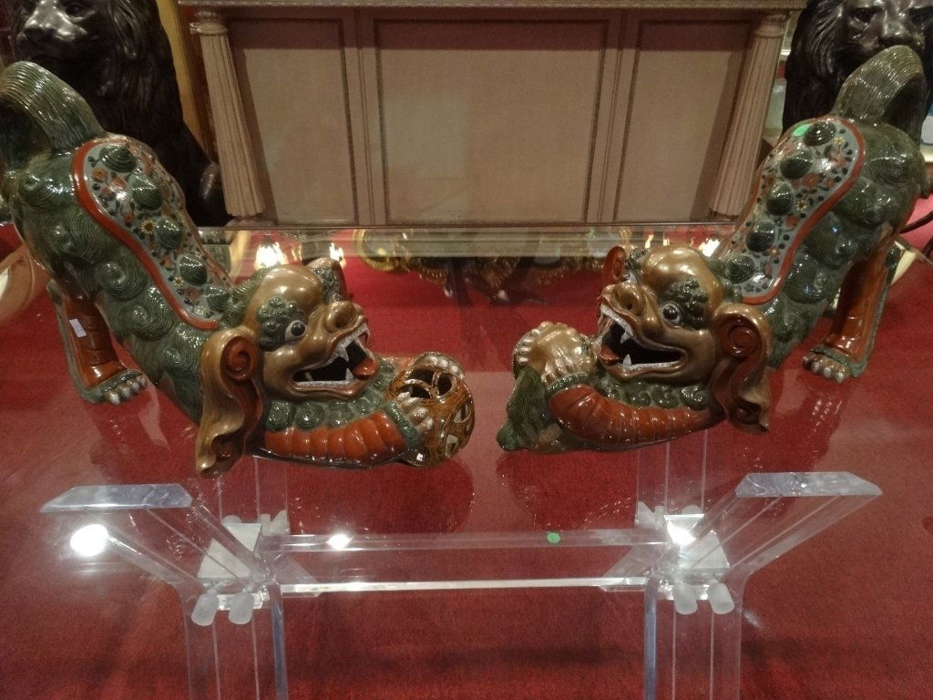 PAIR LARGE CHINESE CERAMIC FOO DOGS, APPROX 25"W, (1 of 10)