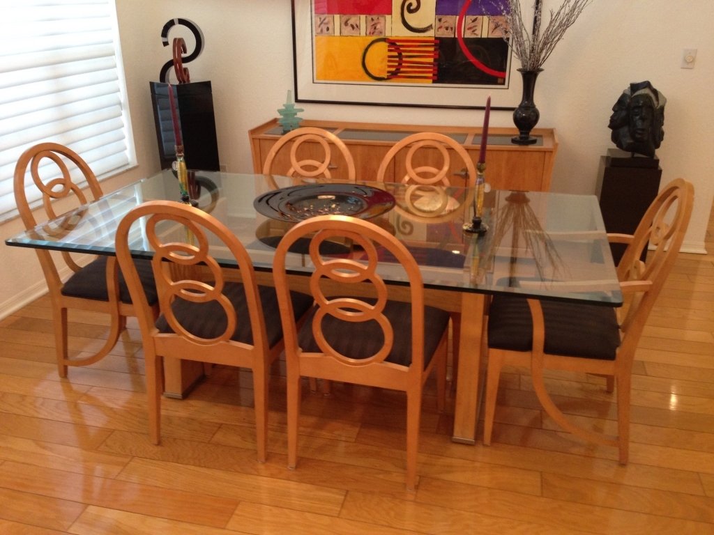 CENTURY FURNITURE MODERN DINING TABLE & 6 CHAIRS, LIGHT (1 of 10)