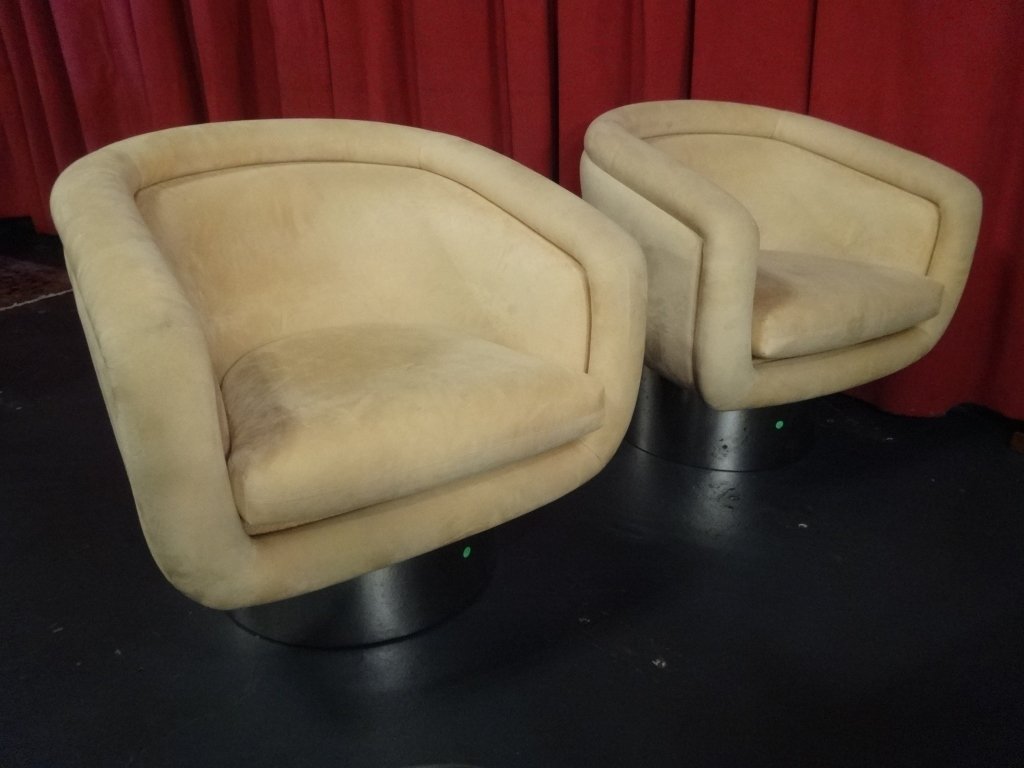 PAIR LEON ROSEN PACE SWIVEL BARREL CHAIRS, BEIGE (1 of 7)