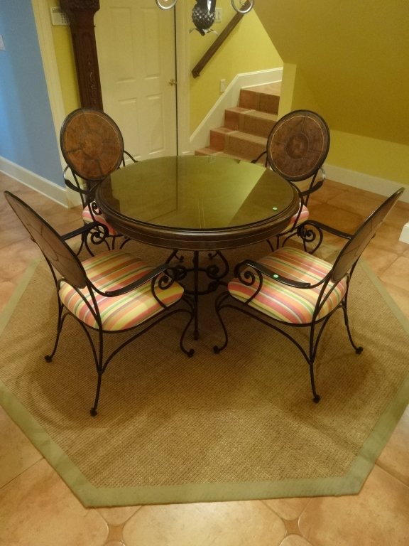 LEATHER TOP WROUGHT IRON DINING TABLE, 4 CHAIRS WITH (1 of 4)
