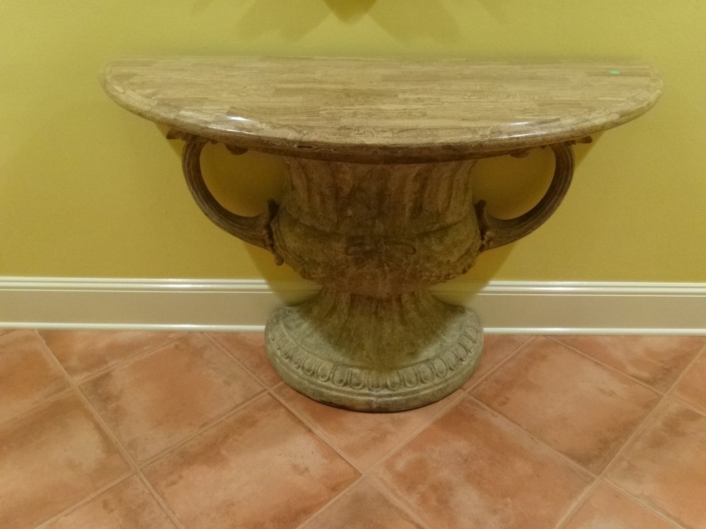 DEMI LUNE TESSELATED MARBLE TOP CONSOLE TABLE, URN (1 of 4)