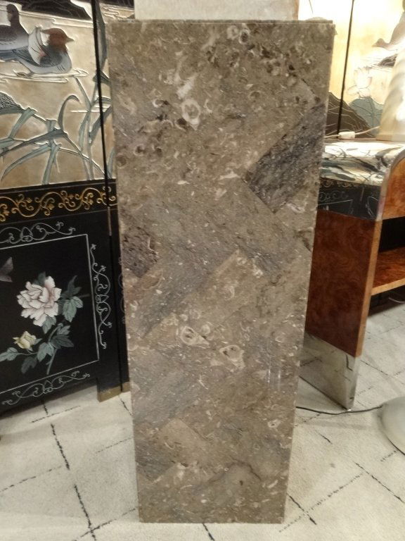 MARBLE PEDESTAL, GRAY, BEIGE, AND WHITE, APPROX 3'H, (1 of 4)