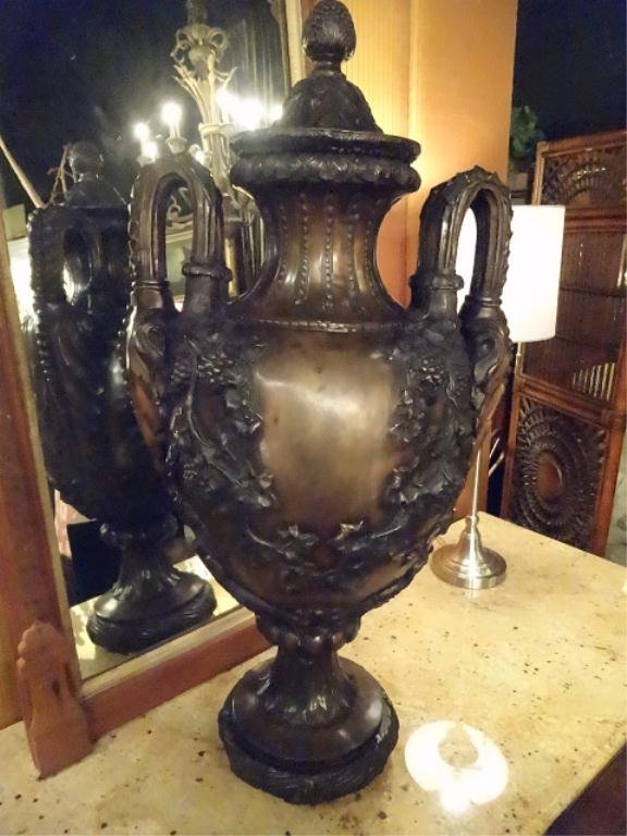 MONUMENTAL NEOCLASSICAL BRONZE URN WITH LID, DUAL (1 of 9)