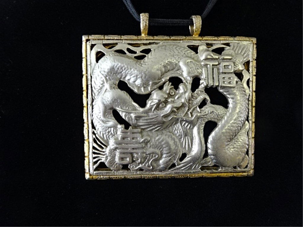 KENNETH LANE DRAGON PENDANT, SILVER TONE WITH GOLD (1 of 3)