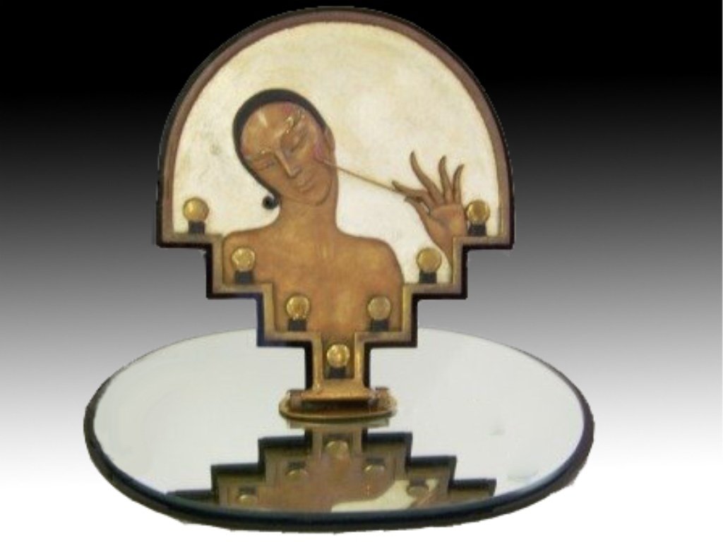 SIGNED ERTE BRONZE PLAQUE / TABLE MIRROR, TITLED (1 of 10)