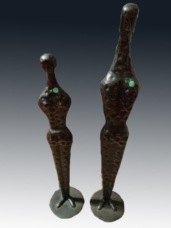 2 LARGE MODERNIST SCULPTURES, HAMMERED METAL, MAN AND (1 of 1)