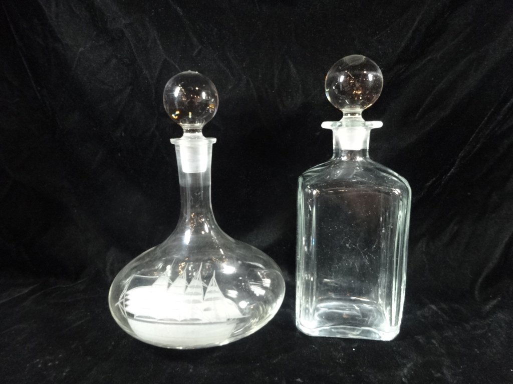 2 CRYSTAL DECANTERS WITH STOPPERS, INCLUDES SHIP'S (1 of 4)