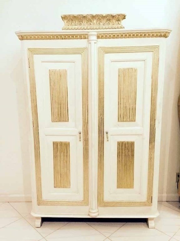 FRENCH EMPIRE STYLE GILT AND WHITE PAINTED ARMOIRE, (1 of 6)