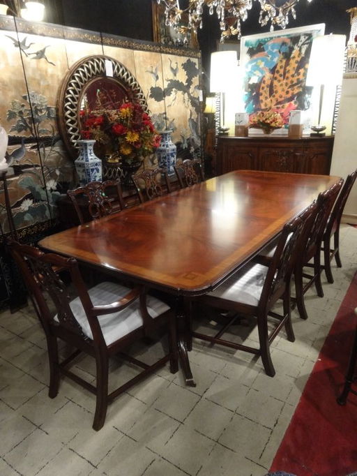 Maitland Smith Mahogany Chippendale Dining Table With 8