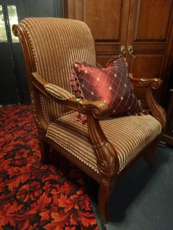 FRENCH EMPIRE STYLE ARMCHAIR, GOLD AND BURGUNDY (1 of 4)
