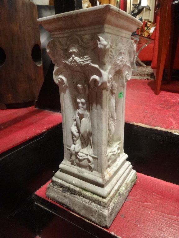 CARVED WHITE MARBLE PEDESTAL, CLASSICAL FIGURES, APPROX (1 of 4)