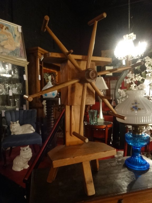 VINTAGE WOOD YARN WINDER/SPINNER, APPROX 20"H (1 of 3)