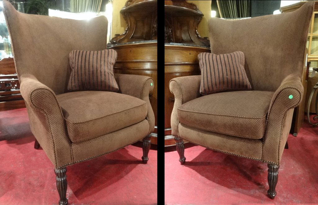 PAIR BERNHARDT HIGH BACK WING CHAIRS, WITH 4 ACCENT (1 of 9)