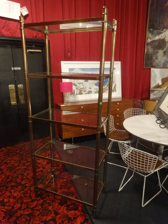 MID CENTURY MASTERCRAFT FAUX BAMBOO BRASS ETAGERE WITH (1 of 4)