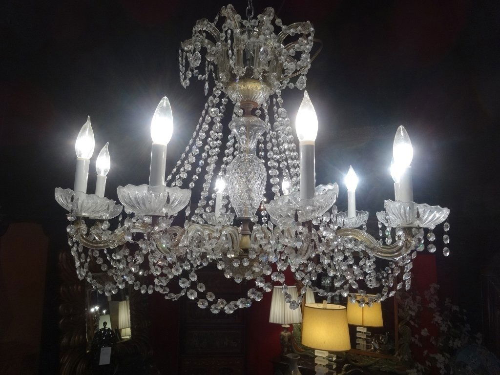 VINTAGE CRYSTAL CHANDELIER, 8 LIGHTS, CRYSTAL SWAGS AND (1 of 7)