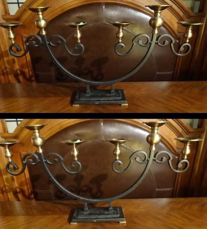 PAIR LARGE METAL CANDELABRA, 6 LIGHTS EACH, BLACK (1 of 7)
