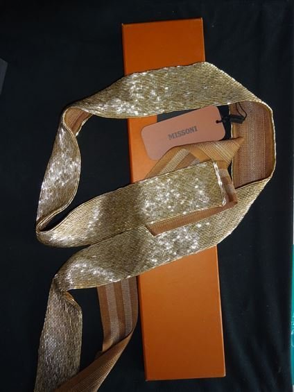 MISSONI BUGLE BEAD WRAP BELT, 80" LONG OVERALL, WITH: MISSONI BUGLE BEAD WRAP BELT, 80" LONG OVERALL, WITH ORIGINAL BOX AND LABEL, MADE IN ITALY, SKUROE10