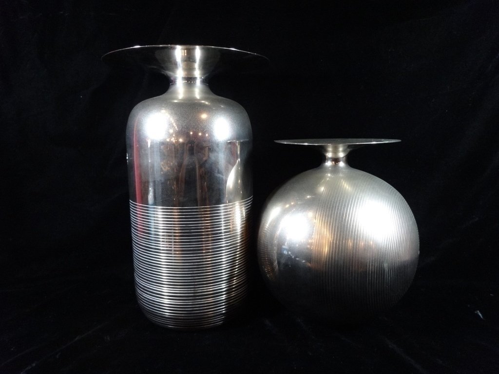 2 PC VASE SET, METAL, APPROX 13.75"H & APPROX 9.75"H, (1 of 10)