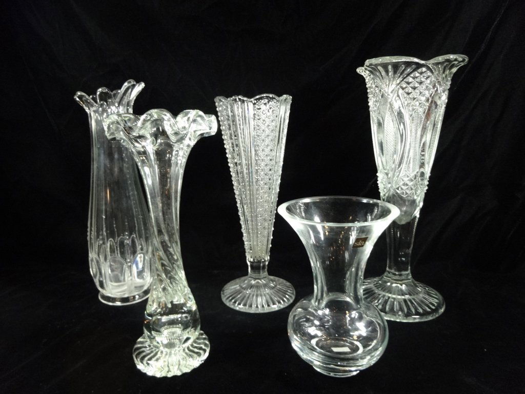 5 PC CRYSTAL VASES, TALLEST APPROX 11.75"H, SKU9171 (1 of 6)