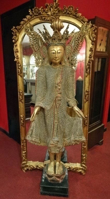 HUGE 6 FT BURMESE JAMBUPATI GILT WOOD BUDDHA STATUE, (1 of 10)
