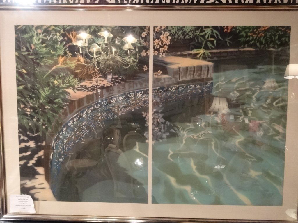 LARGE DAVID KESSLER DIGITAL PRINT, TITLED REFLECTING: LARGE DAVID KESSLER DIGITAL PRINT, TITLED REFLECTING POOL, FLOATING MAT IN CHROME FRAME, 47" X 67" FRAMED SIZE, SKU9140