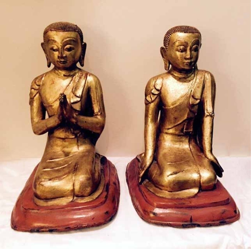 2 CHINESE GILT CAST IRON SEATED BUDDHA SCULPTURES ON (1 of 6)