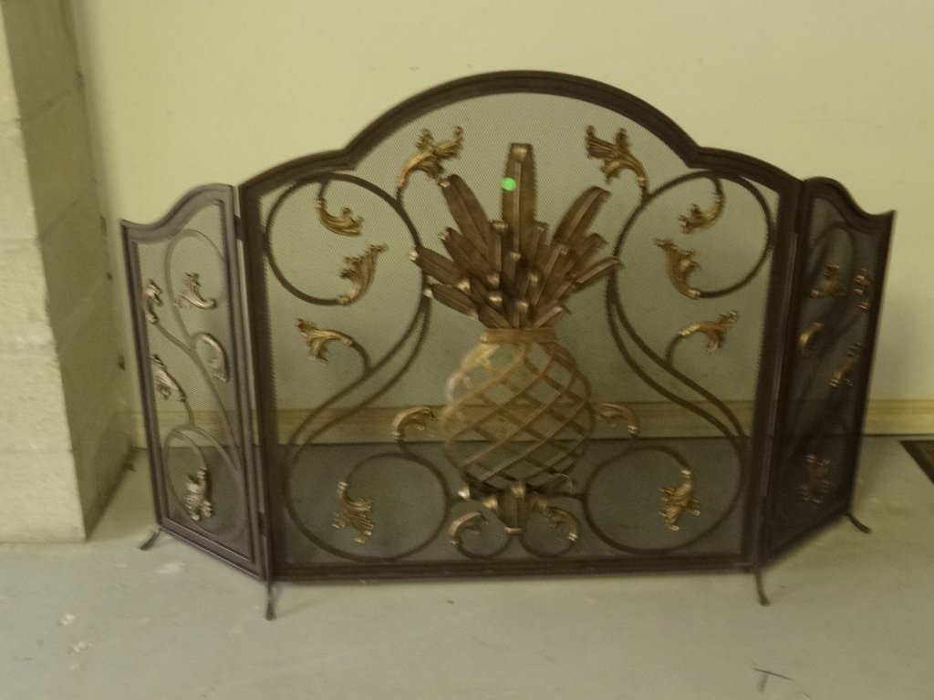 GILT METAL FIREPLACE SCREEN, 3 PANELS, GOLD FINISH (1 of 4)