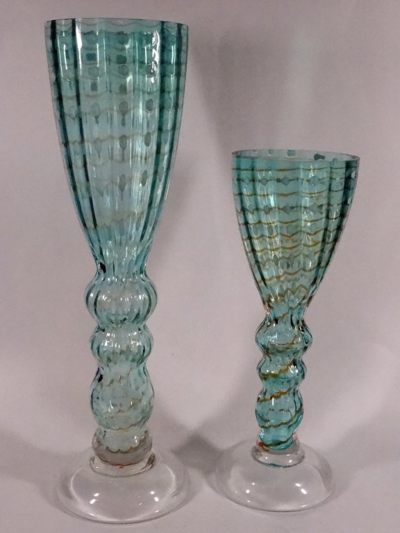 2 PC GREEN ART GLASS VASES, APPROX 16"H & APPROX 12"H, (1 of 7)