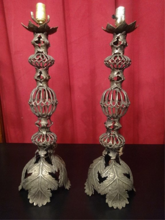 PAIR 1960's EUROPEAN METAL LAMPS, 3 GOURD DESIGN WITH (1 of 5)