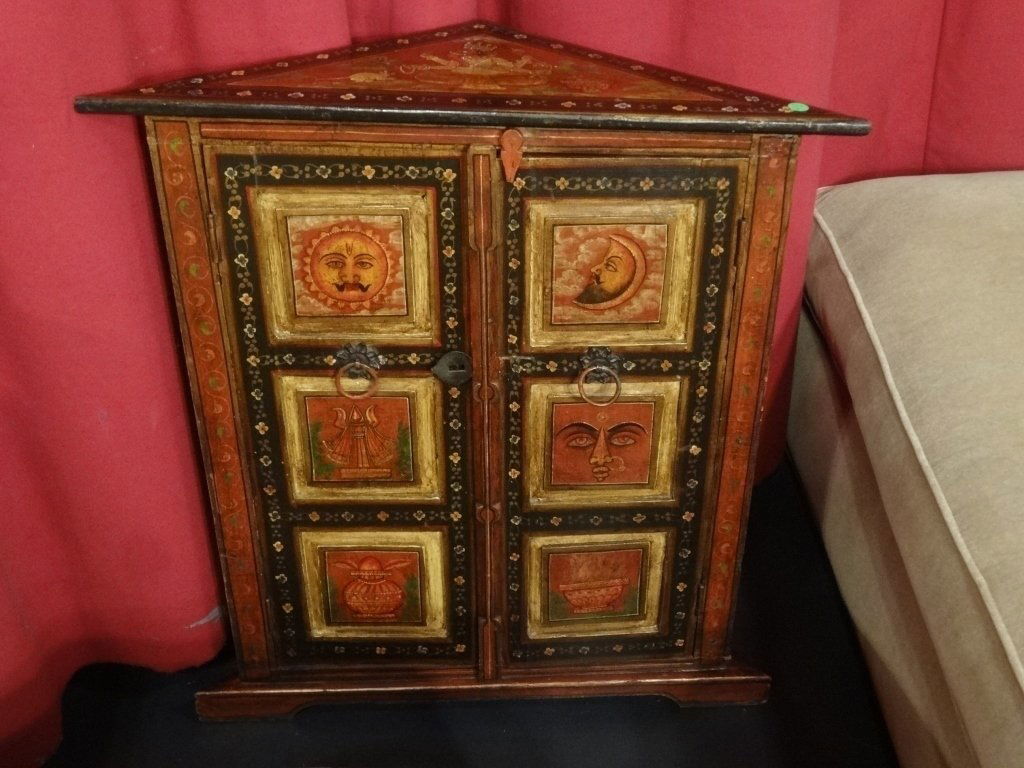 POLYCHROME WOOD CORNER CABINET, MADE IN INDIA, APPROX (1 of 6)