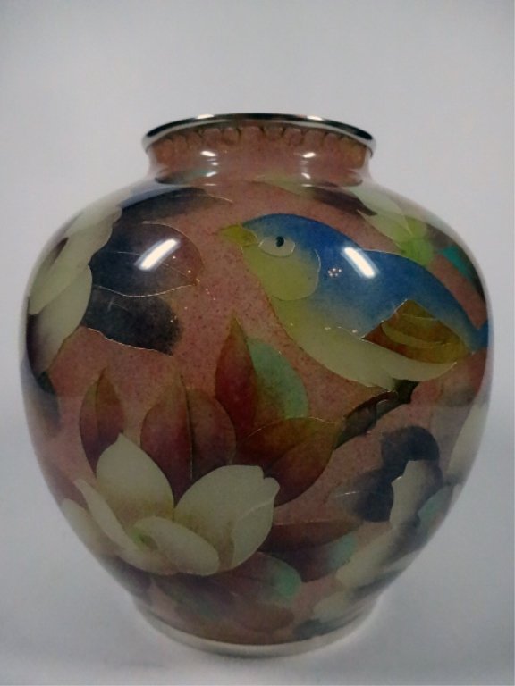 JAPANESE PLIQUE A JOUR CLOISONNE VASE WITH BIRDS AND FL (1 of 6)