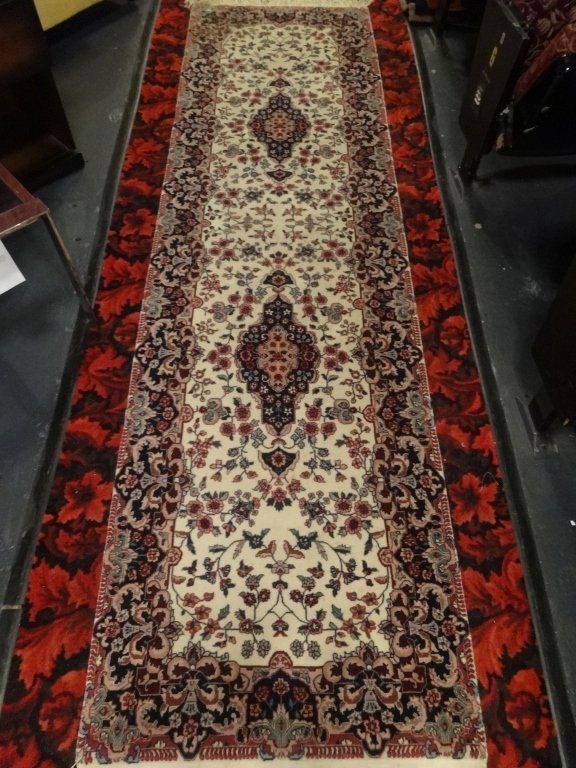 WOOL KERMAN DESIGN RUG RUNNER, 2 DARK BLUE MEDALLIONS (1 of 7)